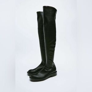 Zara Black over the knee boots flat low heel Sz42